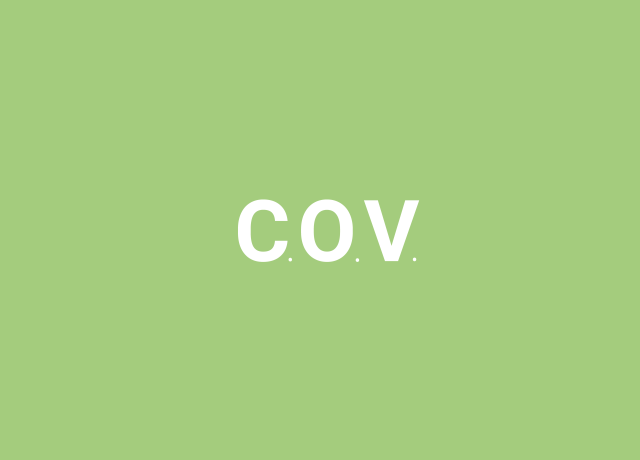 Visuel avec aplat vert et COV écrit en blanc dessus